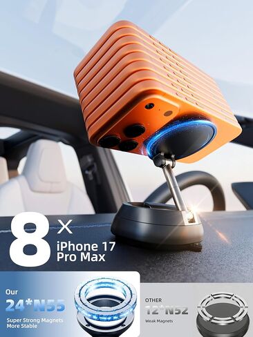 2026 Upgraded Vacuum Magnetic Phone Holder, [108+ LBS] Heavy Duty Suction Cup Car Phone Mount for Dashboard, Gym & Desk, MagSafe Car Mount for iPhone 17 16 15 Pro Max in Saudi Arabia