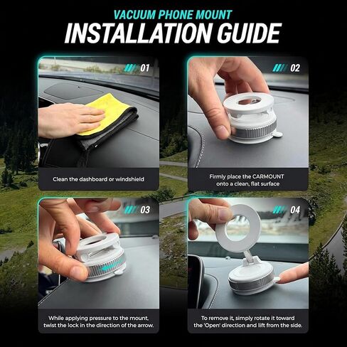 CARMOUNT Clutch-X ™ أبيض - حامل هاتف للسيارة مزود بكأس شفط مطور لهاتف iPhone، حامل هاتف للنافذة، حامل هاتف مغناطيسي بفراغ 360 درجة للسيارة، حامل هاتف مغناطيسي مع كوب شفط in Kuwait