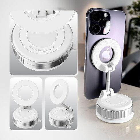 CARMOUNT Clutch-X ™ أبيض - حامل هاتف للسيارة مزود بكأس شفط مطور لهاتف iPhone، حامل هاتف للنافذة، حامل هاتف مغناطيسي بفراغ 360 درجة للسيارة، حامل هاتف مغناطيسي مع كوب شفط in Kuwait