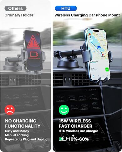 Wireless Car Charger with Phone Holder Mount, 15W Fast Charging Auto Clamping Phone Holders for You Car Windshield Dashboard Air Vent Accessories for iPhone, Samsung Galaxy (Black) in Saudi Arabia