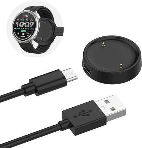 عبوتان من كابلات الشحن المتوافقة مع حزام Amazfit Helio، Amazfit T-Rex 3 Pro/T-Rex 3/Balance/Balance 2/Amazfit Active Max، كابل USB-A إلى كابل مغناطيسي، شاحن الساعة الذكية 1 متر (3.3 قدم) - أسود in Kuwait