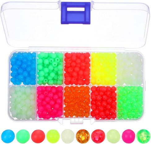 1000PCS Glow in The Dark Fishing Beads 5mm, 10 Colors Luminous Plastic Round Beads for Fishing Rigs, Soft Buffer Stops for Freshwater & Saltwater, Tackle Accessories for Trout Salmon Bass Walleye Pike in Saudi Arabia