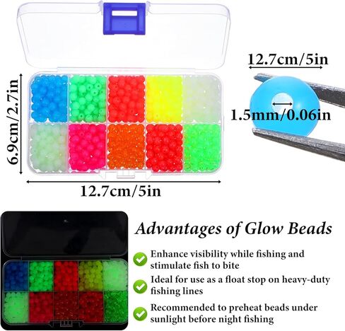 1000PCS Glow in The Dark Fishing Beads 5mm, 10 Colors Luminous Plastic Round Beads for Fishing Rigs, Soft Buffer Stops for Freshwater & Saltwater, Tackle Accessories for Trout Salmon Bass Walleye Pike in Saudi Arabia