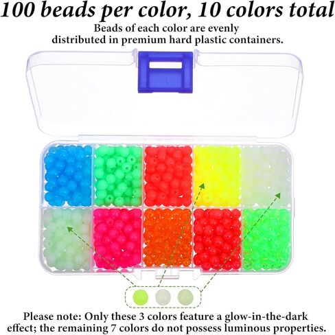 1000PCS Glow in The Dark Fishing Beads 5mm, 10 Colors Luminous Plastic Round Beads for Fishing Rigs, Soft Buffer Stops for Freshwater & Saltwater, Tackle Accessories for Trout Salmon Bass Walleye Pike in Saudi Arabia