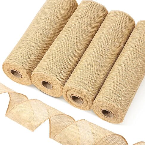 5 Rolls Autumn Abundance Plaid 30 Feet Each Roll Orange Gold and Green Poly Burlap Mesh with Ribbon Stripe 10 Inches for Thanksgiving Day Party Decor Gift Wrapping DIY Crafts (Maple Style) in Saudi Arabia