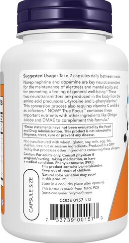 NOW Supplements, True Focus™ with Amino Acids, Ginkgo, DMAE + CoQ10 and Grape Seed Extract , 90 Veg Capsules in Saudi Arabia