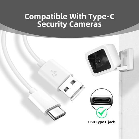 2 حزمة كابل شاحن USB A إلى USB C مناسب لكاميرا Wyze Cam Pan V4/V2، WYZE Duo Cam Pan، Wyze Battery Cam Pro، Wyze Cam V1/V2/V3/OG/OG كابل مسطح من النوع C للكاميرا المقربة، سلك شحن USB C بطول 10 أقدام أبيض in Kuwait