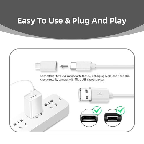 2 حزمة كابل شاحن USB A إلى USB C مناسب لكاميرا Wyze Cam Pan V4/V2، WYZE Duo Cam Pan، Wyze Battery Cam Pro، Wyze Cam V1/V2/V3/OG/OG كابل مسطح من النوع C للكاميرا المقربة، سلك شحن USB C بطول 10 أقدام أبيض in Kuwait