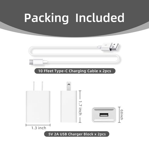 2 حزمة كابل شاحن USB A إلى USB C مناسب لكاميرا Wyze Cam Pan V4/V2، WYZE Duo Cam Pan، Wyze Battery Cam Pro، Wyze Cam V1/V2/V3/OG/OG كابل مسطح من النوع C للكاميرا المقربة، سلك شحن USB C بطول 10 أقدام أبيض in Kuwait