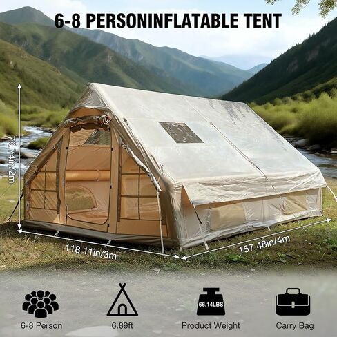 Inflatable Tent with Skylight 6-8 Person Inflatable Camping Tent Quick Setup Blow Up Tents with Pump Air Glamping Tents for Camping Adult Waterproof Inflatable House for Camping Beach Festivals in Saudi Arabia