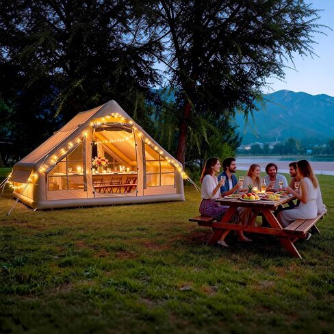 Inflatable Tent with Skylight 6-8 Person Inflatable Camping Tent Quick Setup Blow Up Tents with Pump Air Glamping Tents for Camping Adult Waterproof Inflatable House for Camping Beach Festivals in Saudi Arabia