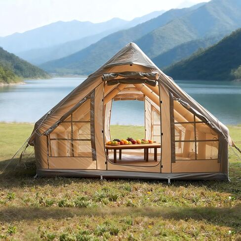 Inflatable Tent with Skylight 6-8 Person Inflatable Camping Tent Quick Setup Blow Up Tents with Pump Air Glamping Tents for Camping Adult Waterproof Inflatable House for Camping Beach Festivals in Saudi Arabia