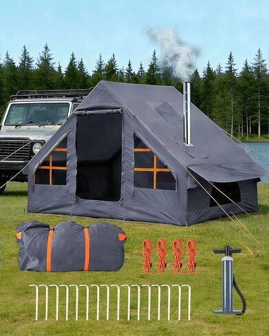 Inflatable Camping Tents, Easy Setup Blow up Tent with Hand Pump, 2-4 Person, Glamping Tents with Stove Jack, Tent with Skylight, Waterproof, 4 Season in Saudi Arabia