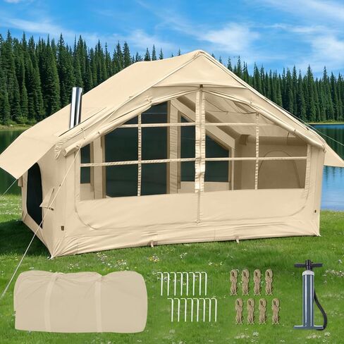 Inflatable Camping Tents, Easy Setup Blow up Tent with Hand Pump, 2-4 Person, Glamping Tents with Stove Jack, Tent with Skylight, Waterproof, 4 Season in Saudi Arabia