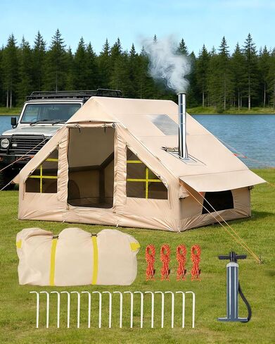 Inflatable Camping Tents, Easy Setup Blow up Tent with Hand Pump, 2-4 Person, Glamping Tents with Stove Jack, Tent with Skylight, Waterproof, 4 Season in Saudi Arabia