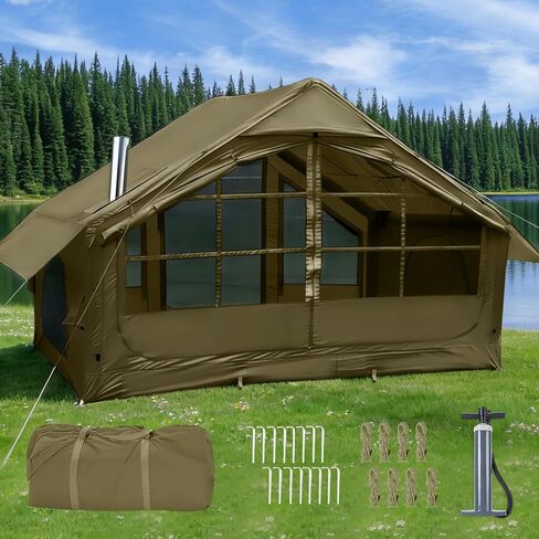 Inflatable Camping Tents, Easy Setup Blow up Tent with Hand Pump, 2-4 Person, Glamping Tents with Stove Jack, Tent with Skylight, Waterproof, 4 Season in Saudi Arabia