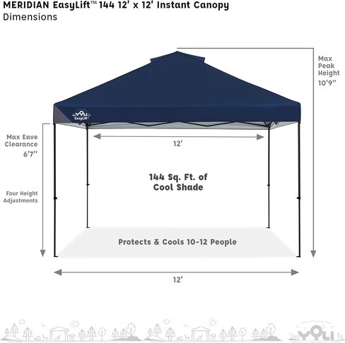 YOLI Meridian EasyLift 144 Instant Pop-Up Canopy, 12x12 Heavy Duty Straight Leg Shelter with Y-Truss Frame & Vented Top – Navy Blue in Saudi Arabia