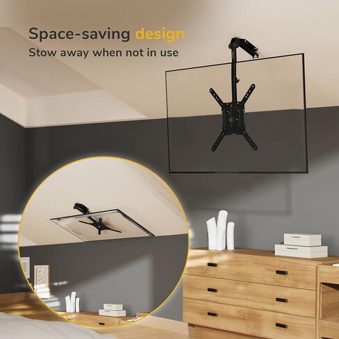 Mount-It! Fold-Up Ceiling TV Mount for 23–55 Inch TVs with Longer Arm, Space-Saving Flip Down Bracket for Flat & Slanted Ceilings, Retractable Tilt & Swivel Mount, VESA up to 400x400, 44 lbs Capacity in Saudi Arabia