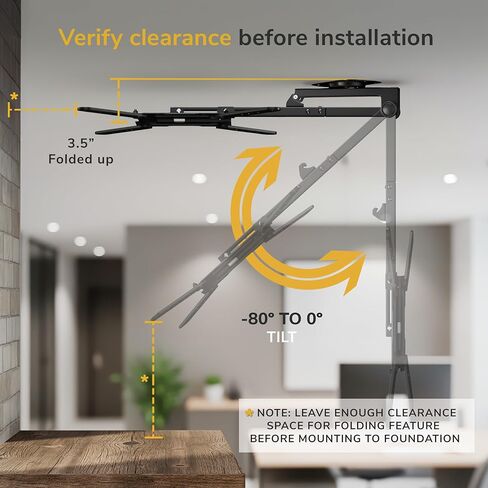Mount-It! Fold-Up Ceiling TV Mount for 23–55 Inch TVs with Longer Arm, Space-Saving Flip Down Bracket for Flat & Slanted Ceilings, Retractable Tilt & Swivel Mount, VESA up to 400x400, 44 lbs Capacity in Saudi Arabia