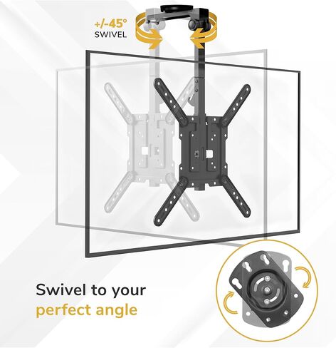 Mount-It! Fold-Up Ceiling TV Mount for 23–55 Inch TVs with Longer Arm, Space-Saving Flip Down Bracket for Flat & Slanted Ceilings, Retractable Tilt & Swivel Mount, VESA up to 400x400, 44 lbs Capacity in Saudi Arabia