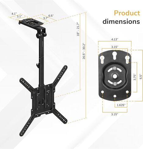 Mount-It! Fold-Up Ceiling TV Mount for 23–55 Inch TVs with Longer Arm, Space-Saving Flip Down Bracket for Flat & Slanted Ceilings, Retractable Tilt & Swivel Mount, VESA up to 400x400, 44 lbs Capacity in Saudi Arabia