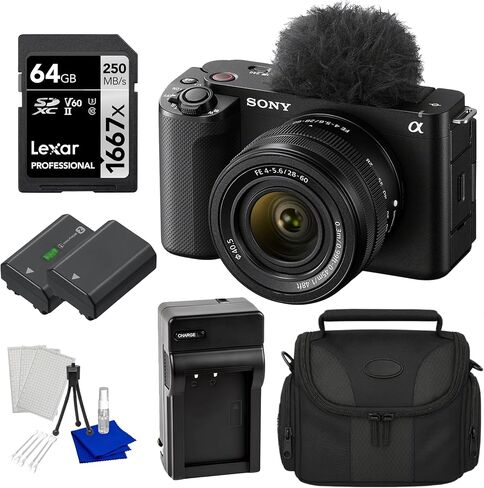 Sony Alpha ZV-E10 II Mirrorless Vlogging Camera Kit with 16-50mm Lens (Black) | Real-Time Eye AF — Bundle with SD 64GB Card + Camera Bag + Battery, Charger + Starter Kit in Saudi Arabia