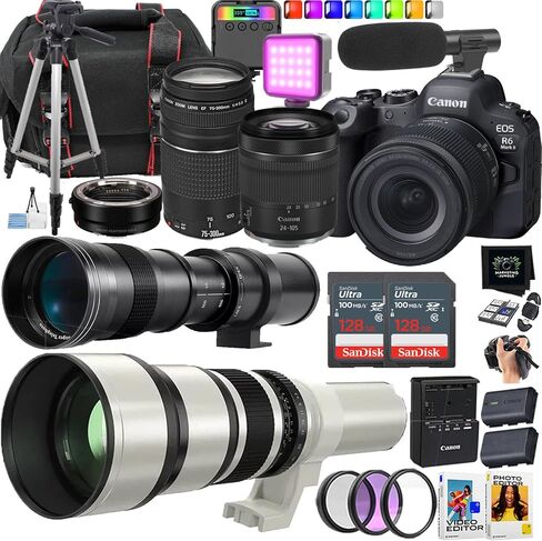 Canon EOS R6 Mark II Mirrorless Camera + Canon RF 24-105mm STM and EF 75-300mm + 420-800mm and 650-1300mm Lens (25 Piece Bundle) (Renewed) in Saudi Arabia