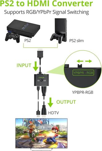 LiNKFOR PS2 to HDMI Converter, 1080P Upscaling HDMI Adapter for PS2 Console, with RGB/YPbPr Switch and 4:3/16:9 Aspect Ratio in Saudi Arabia
