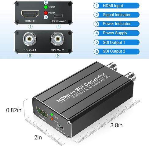 محول HDMI إلى SDI، محول إخراج SDI مزدوج يدعم إدخال HDMI 4K/60 هرتز، موسع كشف التنسيق التلقائي للمسرح المنزلي للكاميرا in Saudi Arabia