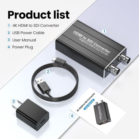 محول HDMI إلى SDI، محول إخراج SDI مزدوج يدعم إدخال HDMI 4K/60 هرتز، موسع كشف التنسيق التلقائي للمسرح المنزلي للكاميرا in Saudi Arabia