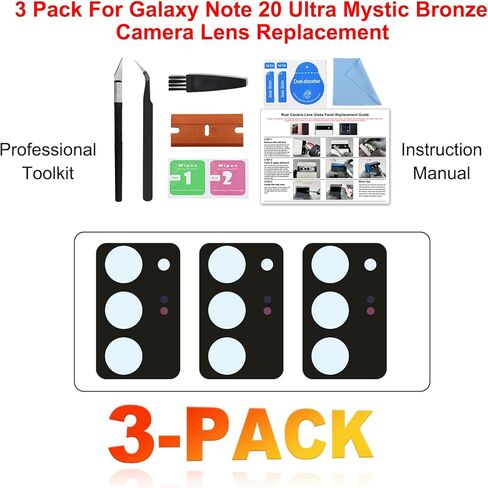 3PCS for Galaxy Note 20 Ultra Rear Camera Lens Glass Replacement Kit, with Tools & Instruction, Bronze in Saudi Arabia