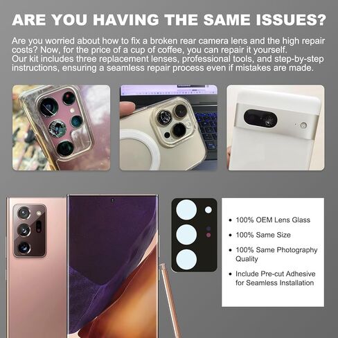 3PCS for Galaxy Note 20 Ultra Rear Camera Lens Glass Replacement Kit, with Tools & Instruction, Bronze in Saudi Arabia