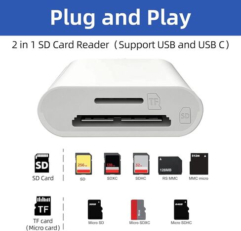 USB C SD Card Reader, USB SD Card Reader, Supports SD and Micro SD Memory Card Adapters for iPhone 15 16 17/iPad/MacBook/Mac, with USB to USB C Adapter in Saudi Arabia