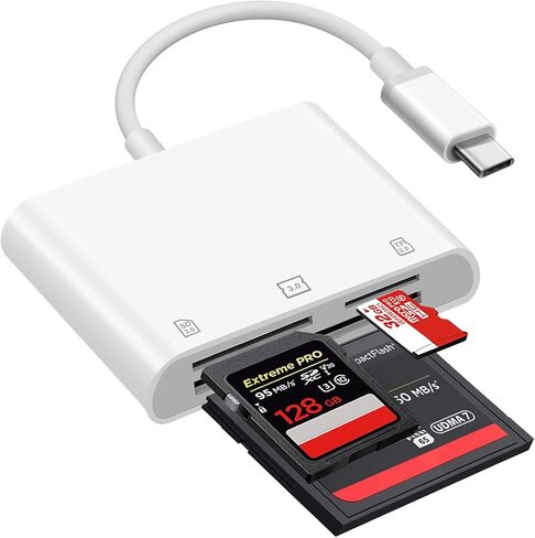 قارئ بطاقة SD، محول بطاقة USB 3.0 من النوع C عالي السرعة إلى SD/TF، ​​لهاتف iPhone 15/Android/iPad/Mac/الكمبيوتر المحمول، قارئ بطاقات Micro SD بثلاث فتحات للبطاقات يدعم بطاقة SD Micro SD CF، لا يتطلب تطبيقًا in Saudi Arabia