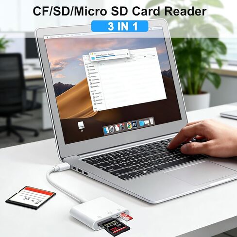قارئ بطاقة SD، محول بطاقة USB 3.0 من النوع C عالي السرعة إلى SD/TF، ​​لهاتف iPhone 15/Android/iPad/Mac/الكمبيوتر المحمول، قارئ بطاقات Micro SD بثلاث فتحات للبطاقات يدعم بطاقة SD Micro SD CF، لا يتطلب تطبيقًا in Saudi Arabia