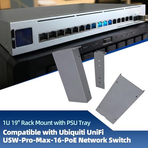 1U 19" Rack Mount with PSU Tray, Compatible with Ubiquiti UniFi USW-Pro-Max-16-PoE Network Switch, Ventilated Bracket in Saudi Arabia