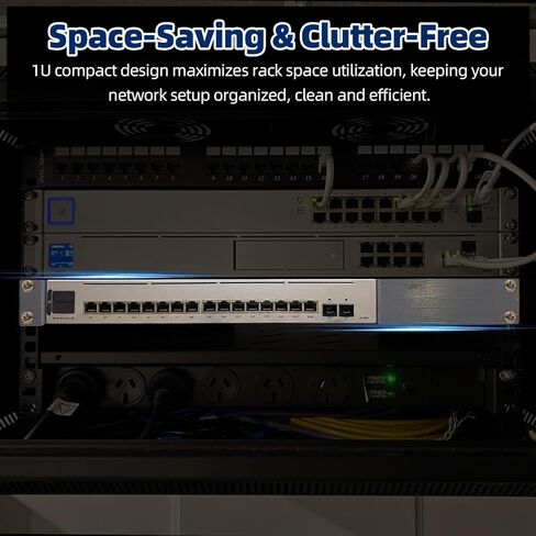 1U 19" Rack Mount with PSU Tray, Compatible with Ubiquiti UniFi USW-Pro-Max-16-PoE Network Switch, Ventilated Bracket in Saudi Arabia