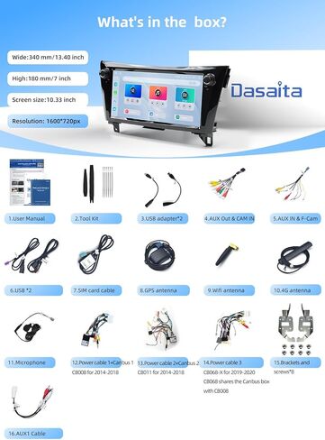 Dasaita 10.33'' Car Stereo Radio for Nissan Rogue 2014-2020 Rogue Sport 2018-2020, with Wireless Apple CarPlay Android Auto, 6GB+64GB Plug & Play GPS Navigation Head Unit with Volume Control Knob in Saudi Arabia