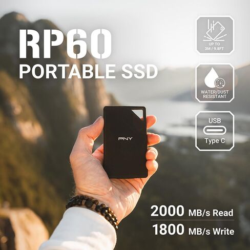 PNY RP60 1TB Portable SSD - Up to 2000MB/s, USB-C, USB 3.2 Gen2x2 - Rugged, IP65 Rated, Water/Dust/Drop Resistant - External Solid-State Drive - PSD0CS3060-1TB-RBA in Saudi Arabia