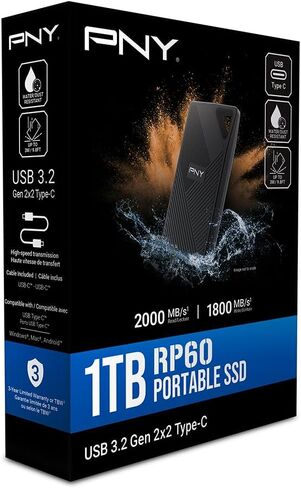 PNY RP60 1TB Portable SSD - Up to 2000MB/s, USB-C, USB 3.2 Gen2x2 - Rugged, IP65 Rated, Water/Dust/Drop Resistant - External Solid-State Drive - PSD0CS3060-1TB-RBA in Saudi Arabia