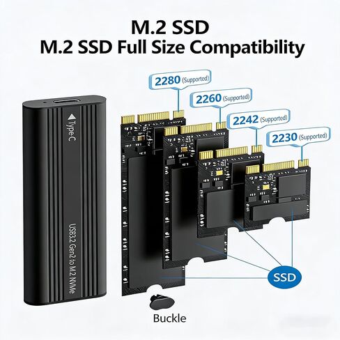 حاوية M.2 NVMe SSD، محول USB 3.2 Gen2 10 جيجابت في الثانية M.2 إلى USB-C، حافظة PCIe خارجية من الألومنيوم، تدعم 2230/2242/2260/2280 M/B&M Key SSD، UASP Trim لنظام التشغيل Mac Windows Linux (SSD غير متضمن) in Kuwait