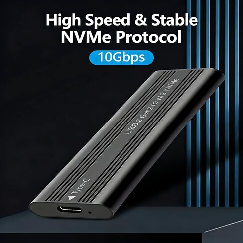 حاوية M.2 NVMe SSD، محول USB 3.2 Gen2 10 جيجابت في الثانية M.2 إلى USB-C، حافظة PCIe خارجية من الألومنيوم، تدعم 2230/2242/2260/2280 M/B&M Key SSD، UASP Trim لنظام التشغيل Mac Windows Linux (SSD غير متضمن) in Kuwait
