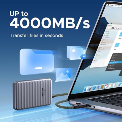 UGREEN NeoDrive Go 1TB Portable SSD with 40Gbp Built-in Cable Up to 4000MB/s, TSMC External Solid State Drive Support 3D NAND & 4K Pro Res Compatible with Windows, Mac & Android, iPad etc in Saudi Arabia
