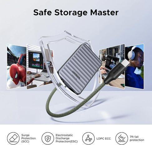 UGREEN NeoDrive Go 1TB Portable SSD with 40Gbp Built-in Cable Up to 4000MB/s, TSMC External Solid State Drive Support 3D NAND & 4K Pro Res Compatible with Windows, Mac & Android, iPad etc in Saudi Arabia