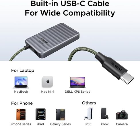 UGREEN NeoDrive Go 1TB Portable SSD with 40Gbp Built-in Cable Up to 4000MB/s, TSMC External Solid State Drive Support 3D NAND & 4K Pro Res Compatible with Windows, Mac & Android, iPad etc in Saudi Arabia