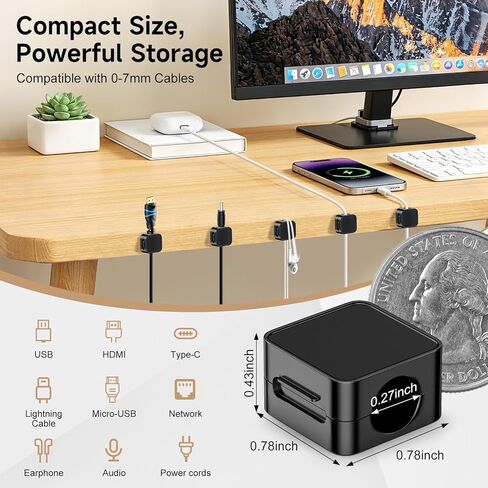 10 Pack Magnetic Cable Clips, Cord Organizer with Strong Adhesive Cord Holder for Nightstand, Desk, Home Office, Car, Phone Charger, USB, HDMI Cable Holder, Black in Saudi Arabia
