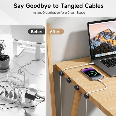 10 Pack Magnetic Cable Clips, Cord Organizer with Strong Adhesive Cord Holder for Nightstand, Desk, Home Office, Car, Phone Charger, USB, HDMI Cable Holder, Black in Saudi Arabia