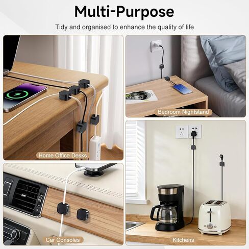 10 Pack Magnetic Cable Clips, Cord Organizer with Strong Adhesive Cord Holder for Nightstand, Desk, Home Office, Car, Phone Charger, USB, HDMI Cable Holder, Black in Saudi Arabia