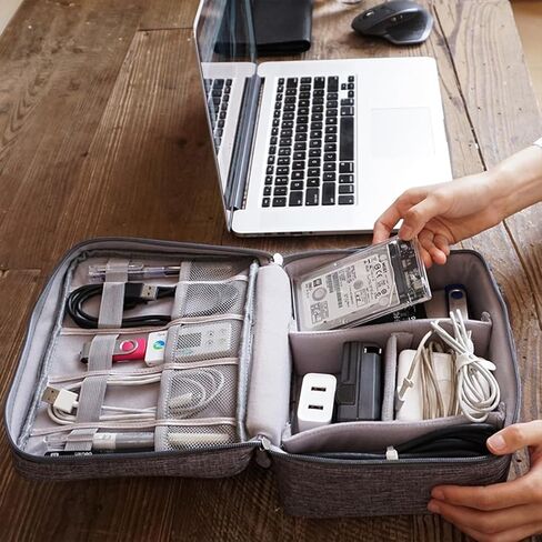 Waterproof Cable Organizer Bag, Electronics Accessories Extra Large Universal Carry Travel Gadget Bag for Power Bank, Memory Card, Data cable, Charger Hard Disk (Gray) in Saudi Arabia