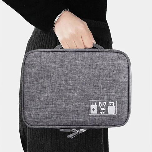 Waterproof Cable Organizer Bag, Electronics Accessories Extra Large Universal Carry Travel Gadget Bag for Power Bank, Memory Card, Data cable, Charger Hard Disk (Gray) in Saudi Arabia